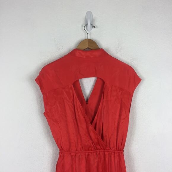 Anthropologie Maeve Open-Back Satin Wrap Midi Dress Orange Small - Picture 14 of 16